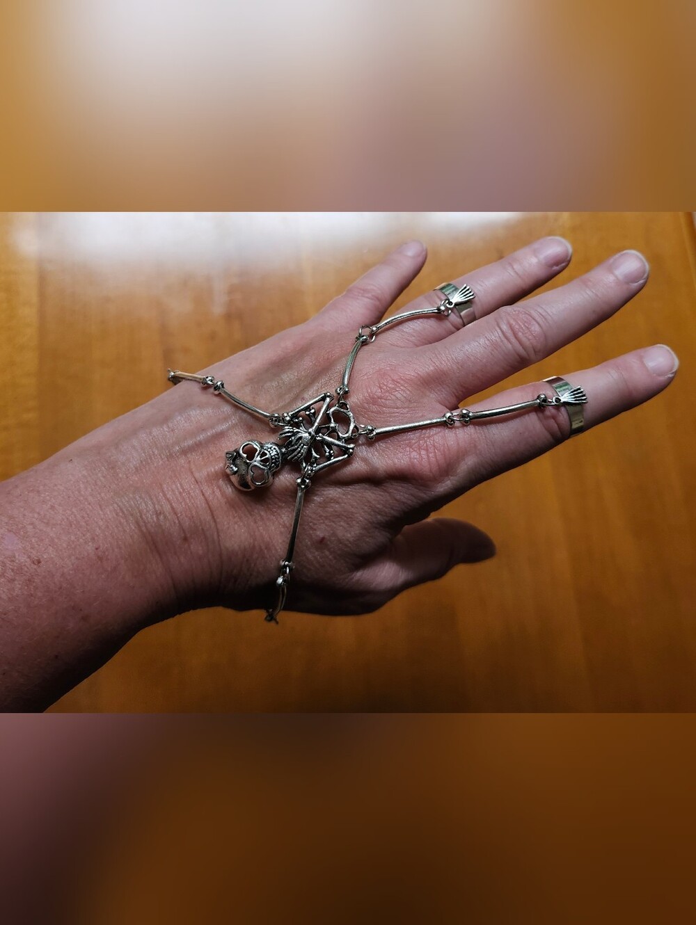 Silvertone Skeleton Two Finger Slave Bracelet